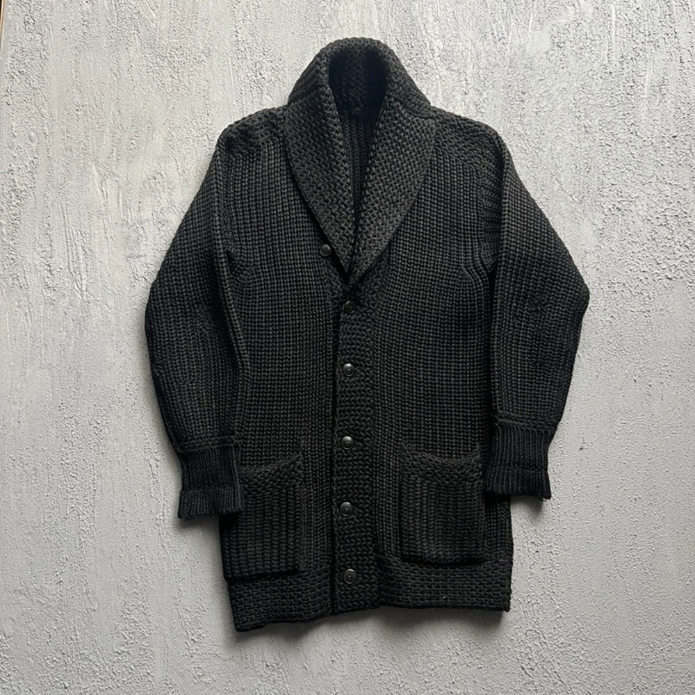 Vintage Shawl Collar Cardigan‎ Sweater Medium Black 1920s 1930s Chunky Knit